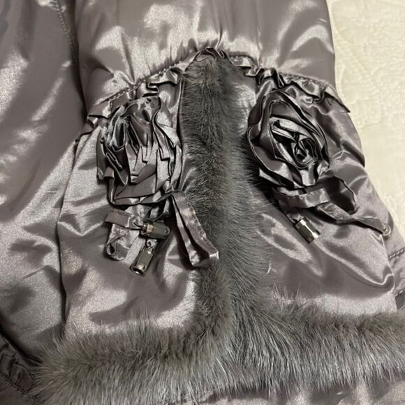 WINTER WOMAN HOODED WATER RESISTANT SILVER GREY GENUINE MINK FLORAL - Picture 13 of 16